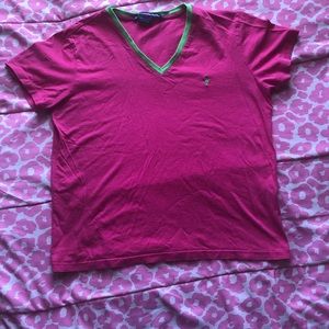 Pink/green Polo v-neck t-shirt.